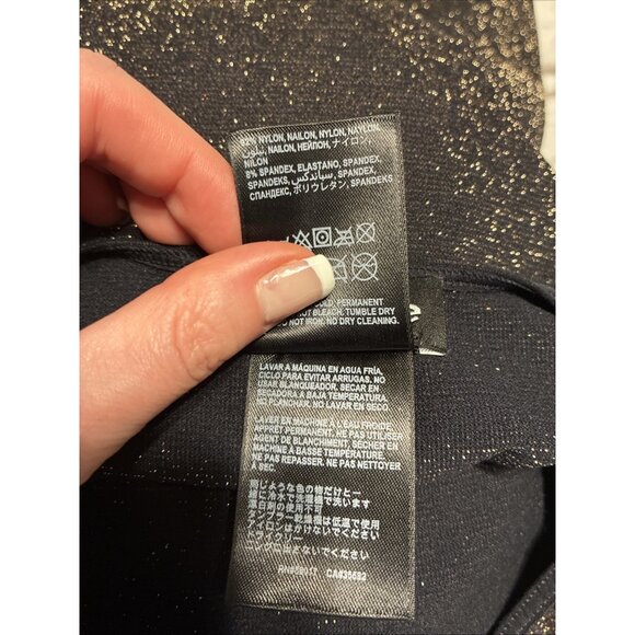 Bebe Black Gold Metallic Nylon Round Neck Long Sleeve Top Xs Small - Picture 4 of 4